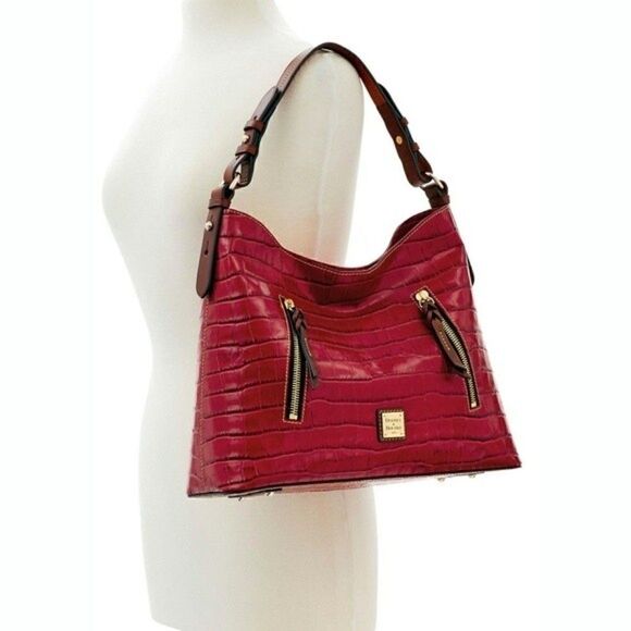 New! DOONEY & BOURKE Croc Embossed Leather Hobo Handbag Shoulder Bag Color Red - Picture 1 of 5